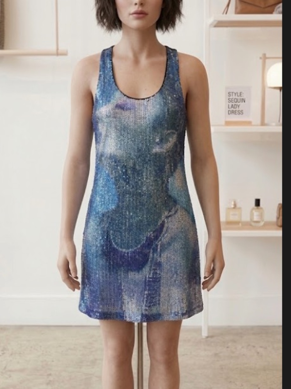 Radzoli Y2K Sequin‎ Blue and Black Graphic Tank Top Dress Women’s Small